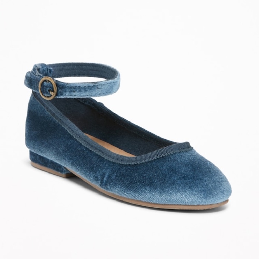 Velvet Ankle Strap Ballet Flats
